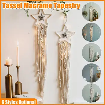 

Bohos Heart Moon Star Hand-woven Tapestry Macrame Wall Hanging Bohemian Home Decorations Tissus Psychedelic Tapestry Decor