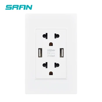 

SRAN US standard universal power socket，dual socket with usb 5V2.1A output for charging, home flame retardant PC panel 118mm*76