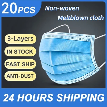 

Face Mask 20pcs Disposable Masks Mouth Anti-Droplets Anti Dust Facial Masks Protection Non Woven 3-layers Anti-fog Masks 100pcs