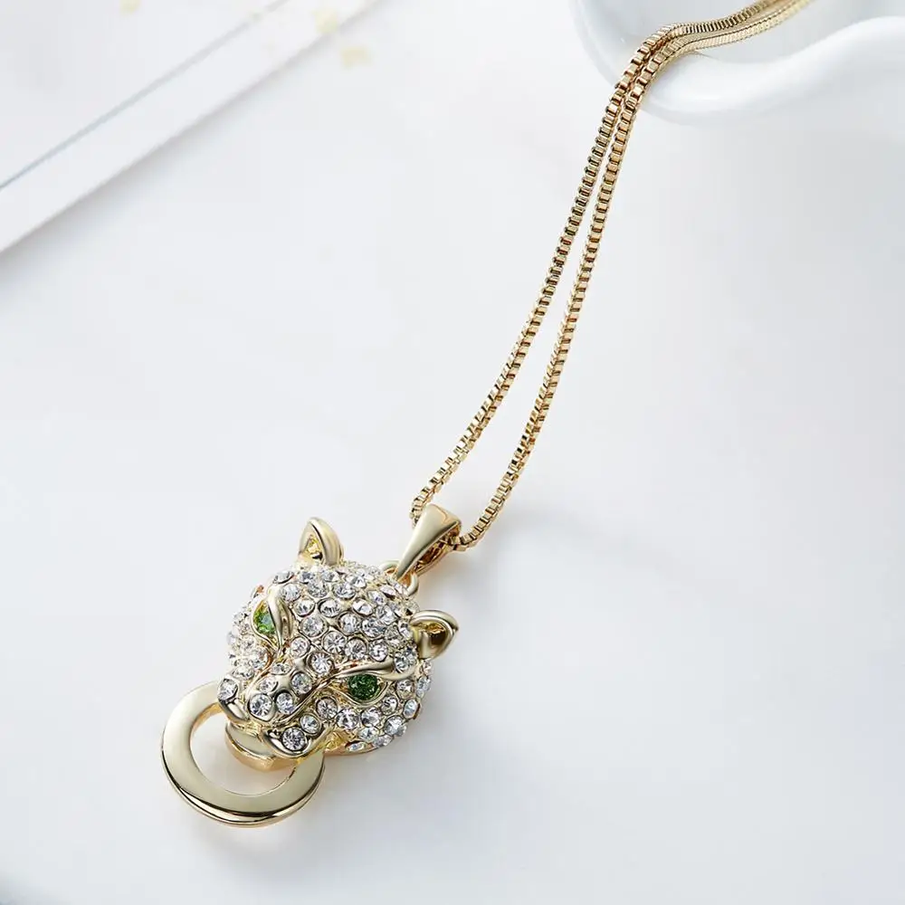 Warme Farben Кристалл от Swarovski ожерелье Личность Стразы подвеска в форме головы леопарда ожерелье Золото массивные ювелирные изделия воротник
