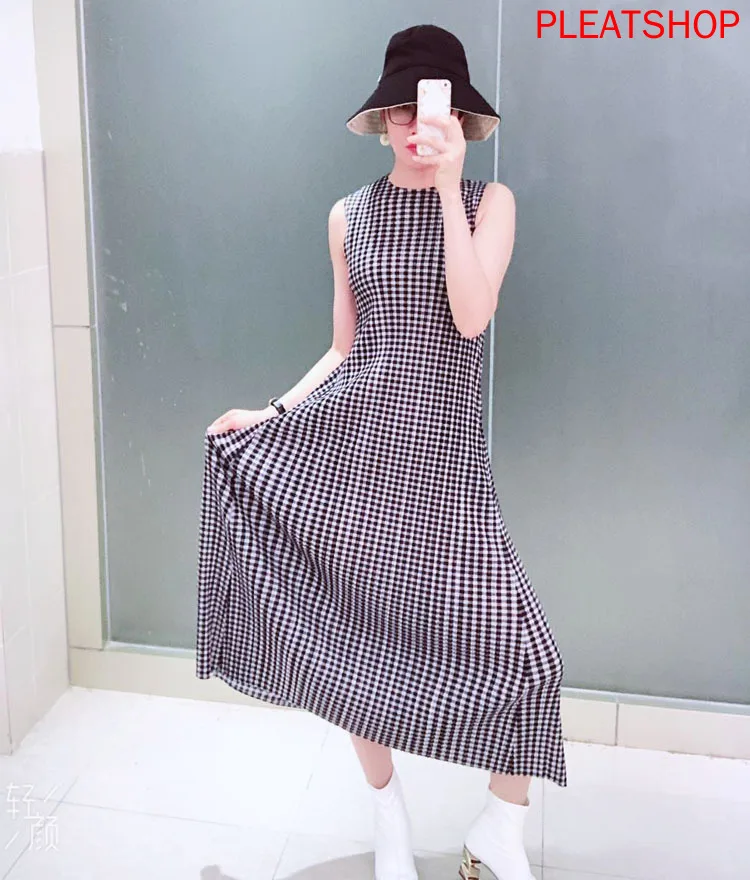 

Miyake Fold Digital Print Dress Summer New Folds Series Sleeveless Women's A-Line Dress Elegant Vestidos Summer Dress Shein