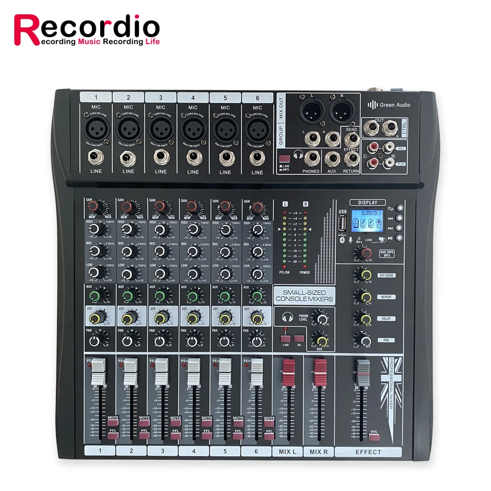 Audio Mixer GAX-CT6 6 Channel Audio Mixing Console Audio Blueteeth With Power Amplifier Mixer