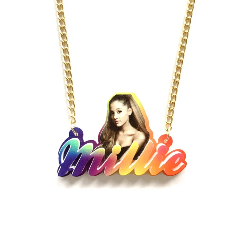 

Custom Jewelry Portrait with Rainbow Name Necklace