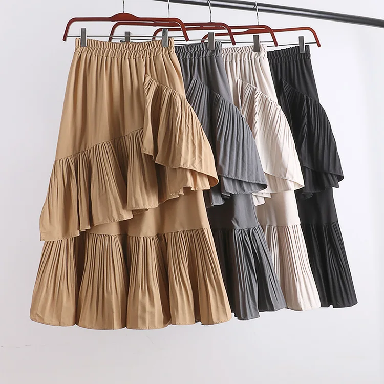 Белая, черная, серая, желтая, Гибкая эластичная юбка с высокой талией и рюшами, рыбий хвост для женщин, женские юбки, плиссированные женские юбки, saia saias