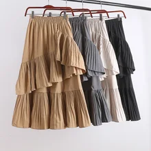Белая, черная, серая, желтая, Гибкая эластичная юбка с высокой талией и рюшами, рыбий хвост для женщин, женские юбки, плиссированные женские юбки, saia saias