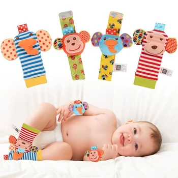 

New Foot Finder Set Sock Toys Baby Rattles Baby Wrist RattlesDevelopmental Soft Adorable Monkey Elephant Style Baby Shower Gift
