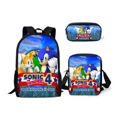 Модный комплект из 3 предметов, рюкзак Sonic The с рисунком ежа, школьные сумки для студентов, мультяшный рюкзак - Цвет: picture color