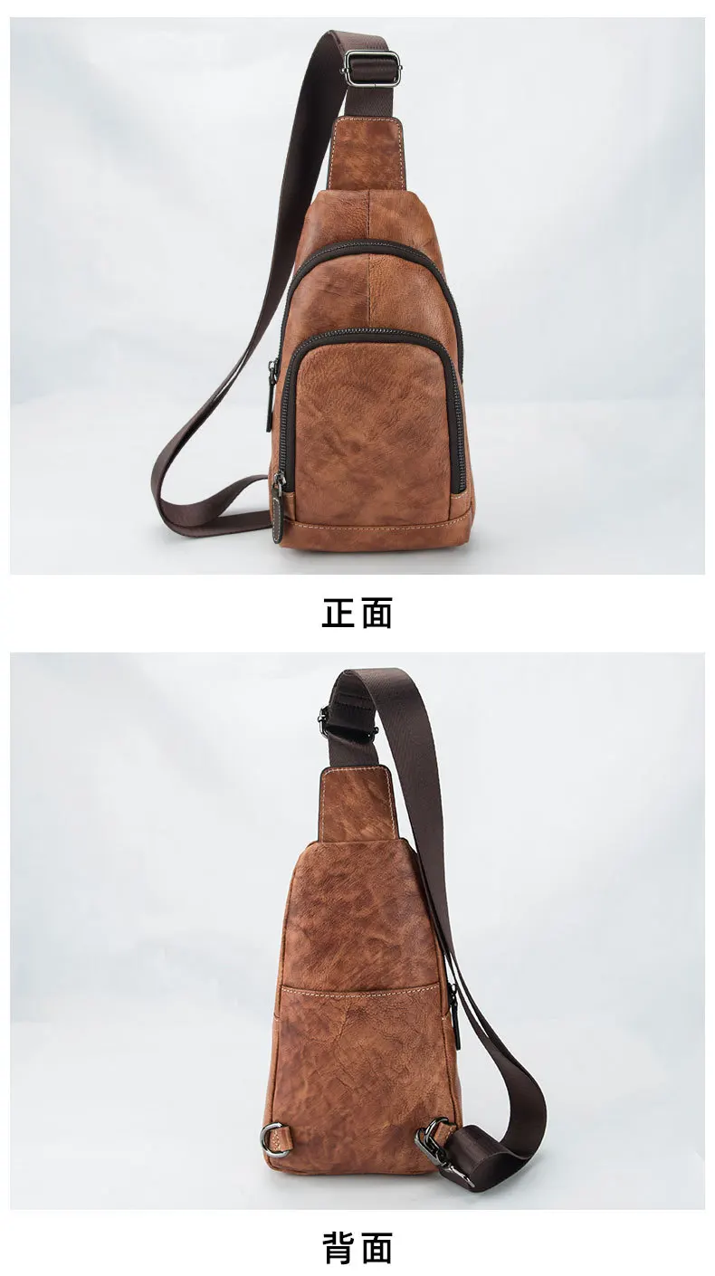 Men Natural Skin Single Rucksack Backpack Famous Brand Vintage Designer Shoulder Bags Cross Body Genuine Leather Male Chest Bag