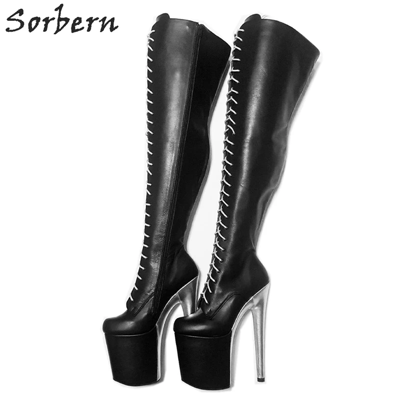 

Sorbern Black And Silver Thigh High Boots Hand Crafted Long Ladies Boot Lace Up 2019 Fall Fashion Women Designers Boots