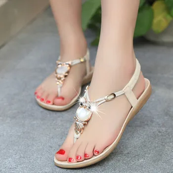 

Women Flats Owl Shoes Flip flops Flats Rhinestone Shoes Women's Bohemian Sandal Rhinestone Thong Sandals zapatos de mujer