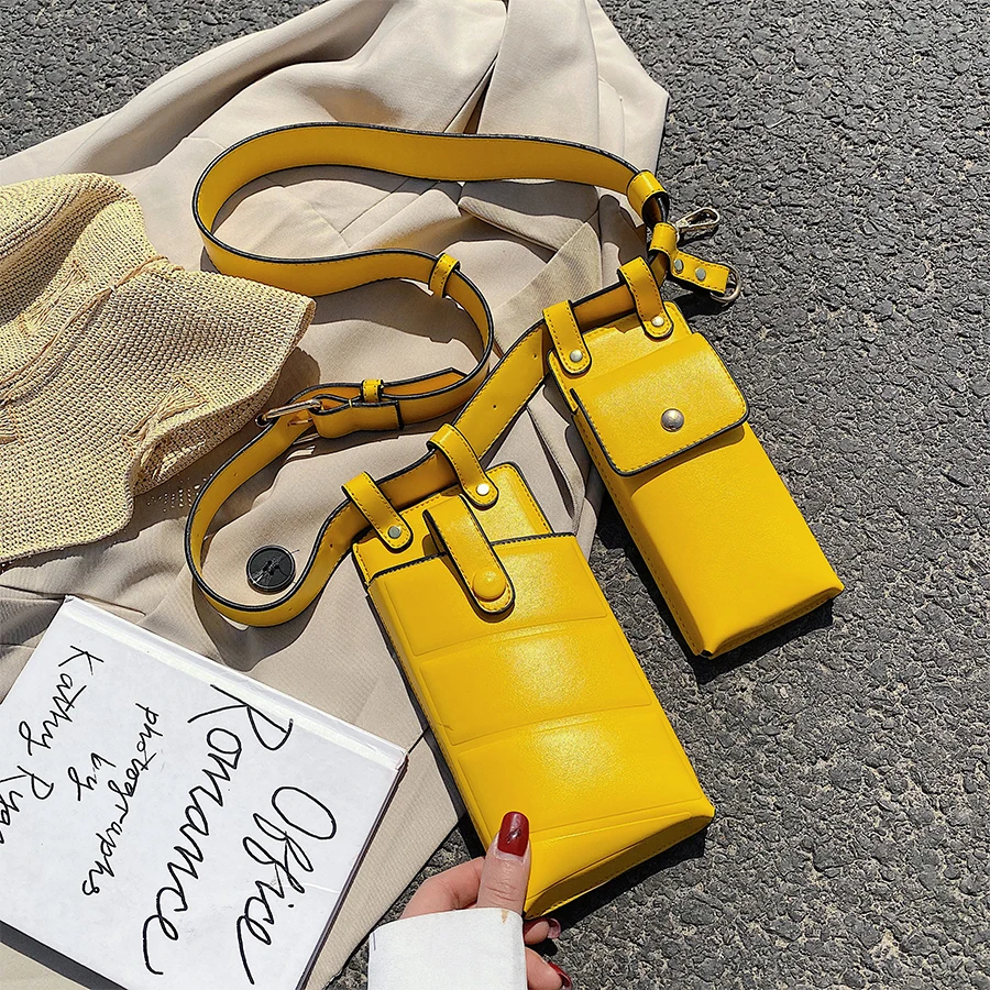 

2020 Women Bag Fashion PU Leather Waist Belt Bag Crossbody Chest Bags Small Phone Pack Shoulder Strap Packs Chain Shoulder Bags