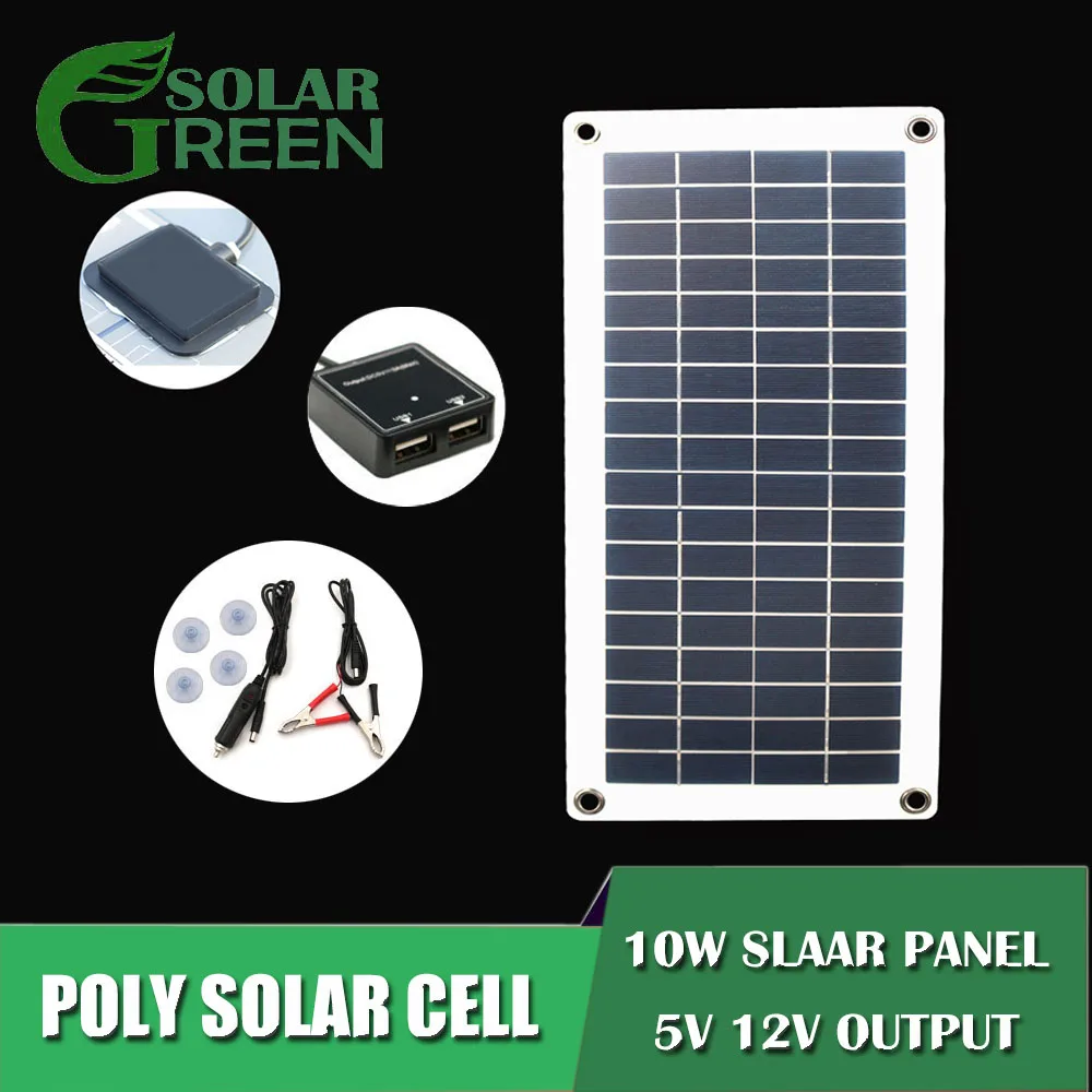 10W Solar Panel Dual USB Charging Phone Charger for Outdoor Traveling Camping W