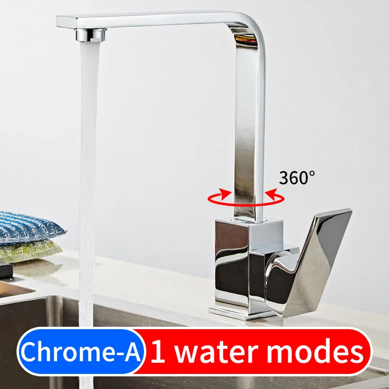 Chrome-A Смесители для кухни из черной латуни с 2 выходными режимами, смеситель для кухонной раковины, смеситель с поворотом на 360 градусов, с одной ручкой, с отверстием, кран для горячей и холодной воды - Цвет: Chrome-A