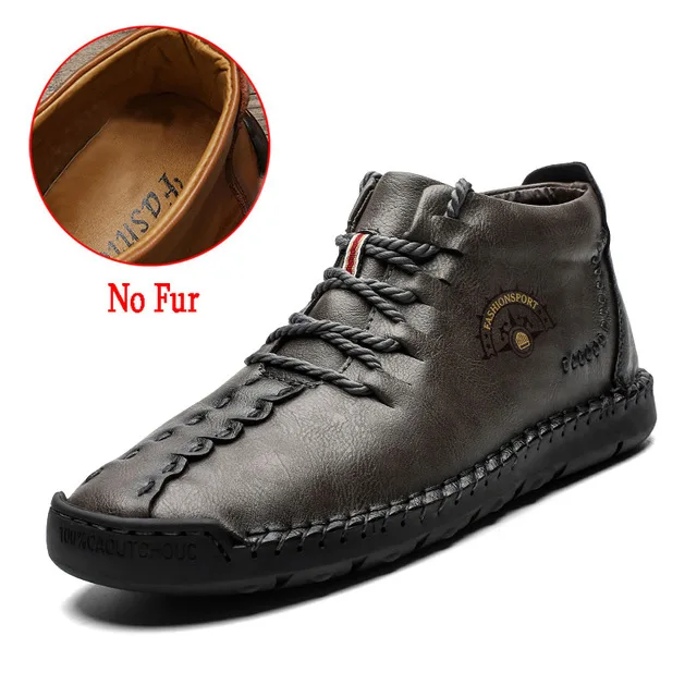Брендовые зимние мужские ботинки; теплые мужские зимние ботинки из толстого плюша; водонепроницаемые мужские ботильоны на шнуровке; Осенняя мужская повседневная обувь - Color: No Fur Gray