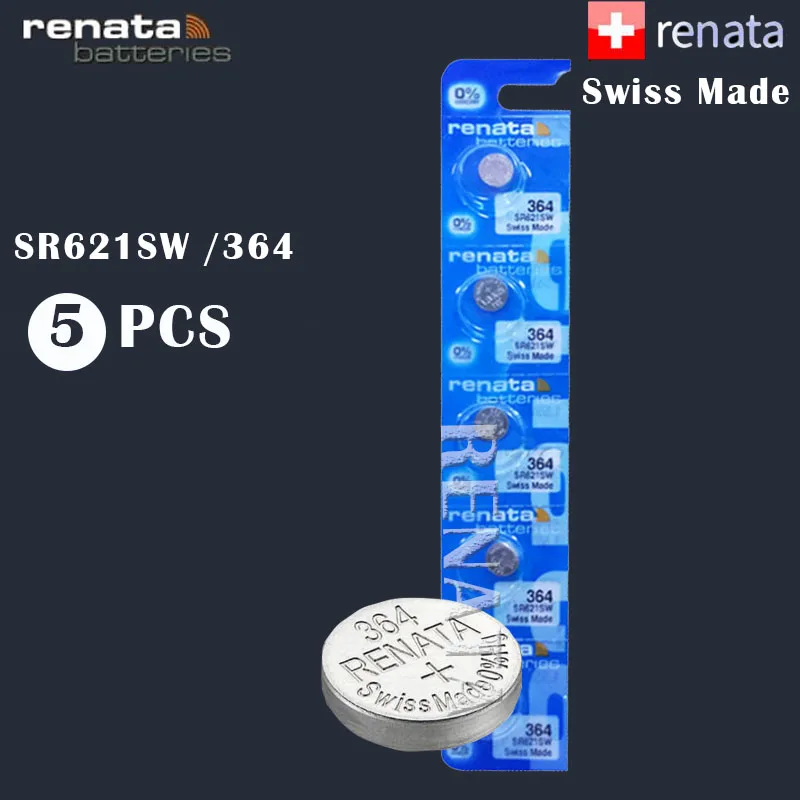 5 шт./лот renata 364 Серебряная оксидная батарея для часов SR621SW 621 1 55 в 100% оригинальная