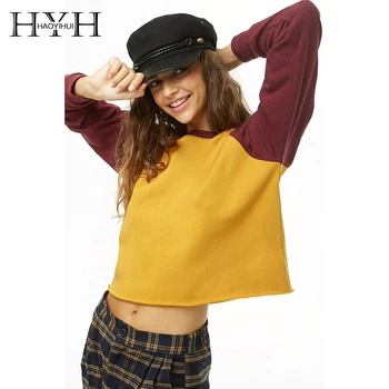 

HYH haoyihui 2019 New Fashion Autumn Sports Style Stitching Color Round Neck Pullover Long Sleeve Casual Women Sweatshirt