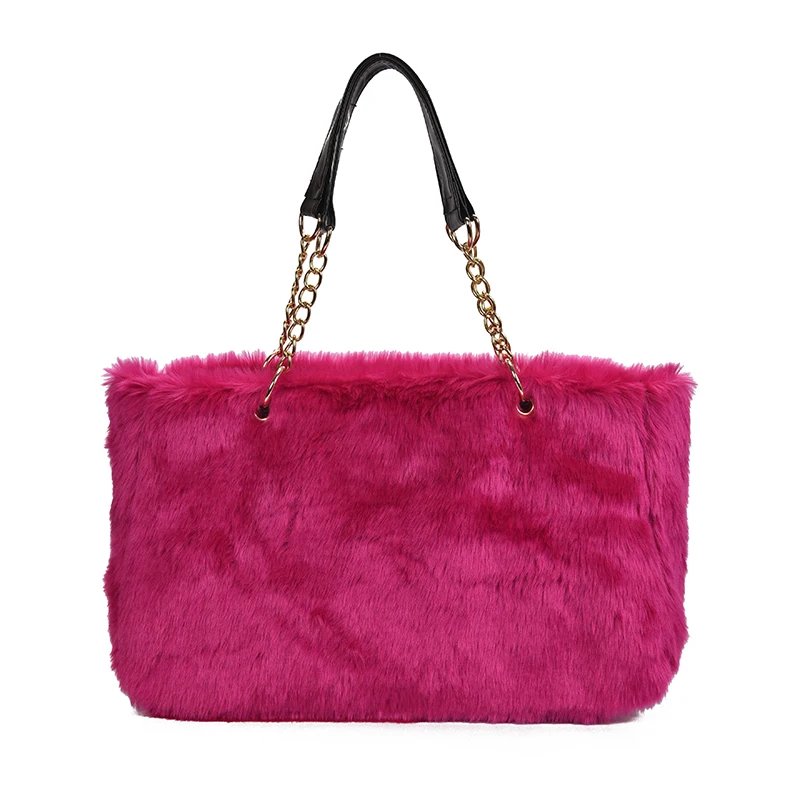 winter tote casual large handbags leopard plush wool lady top-handle bags large capacity satchel women shoulder bag - Цвет: rose red