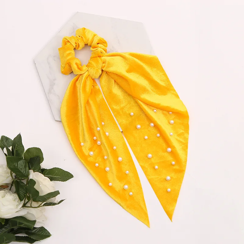 yellow 1 шт., женские бархатные резинки для волос с бантом, резинка для волос, эластичные резинки для волос, конский хвост, держатель, аксессуары для волос для девочек - Цвет: yellow