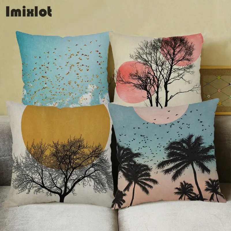Watercolour Painting Decoration Cushion Cover Cotton Linen Throw Pillows Home Decor Living Room Sofa Seat Decorative Pillowcase
