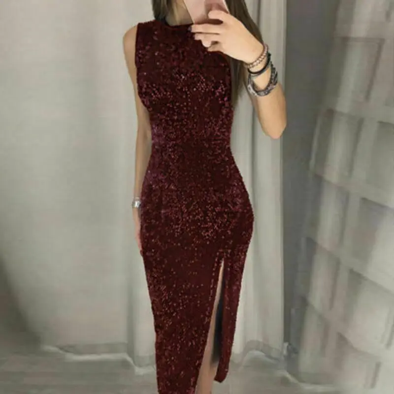 US 2020 Women Solid Style Skirt Sequins Glitter Maxi Dress Sexy Ladies Evening Charity Party Prom Ballgown Black Blue Red M-3XL US 2020 Women Solid Style Skirt Sequins Glitter Maxi Dress Sexy Ladies Evening Charity Party Prom Ballgown Black Blue Red M-3XL