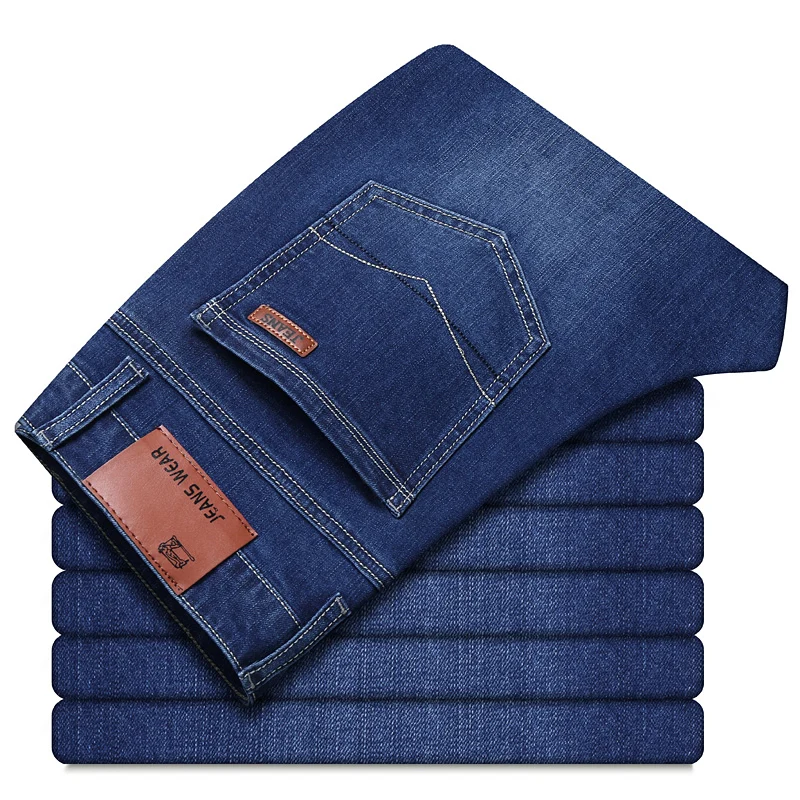 DEE MOONLY бренд новые мужские Модные джинсы деловые повседневные Стрейчевые узкие джинсы классические брюки, джинсовые штаны мужские черные синие