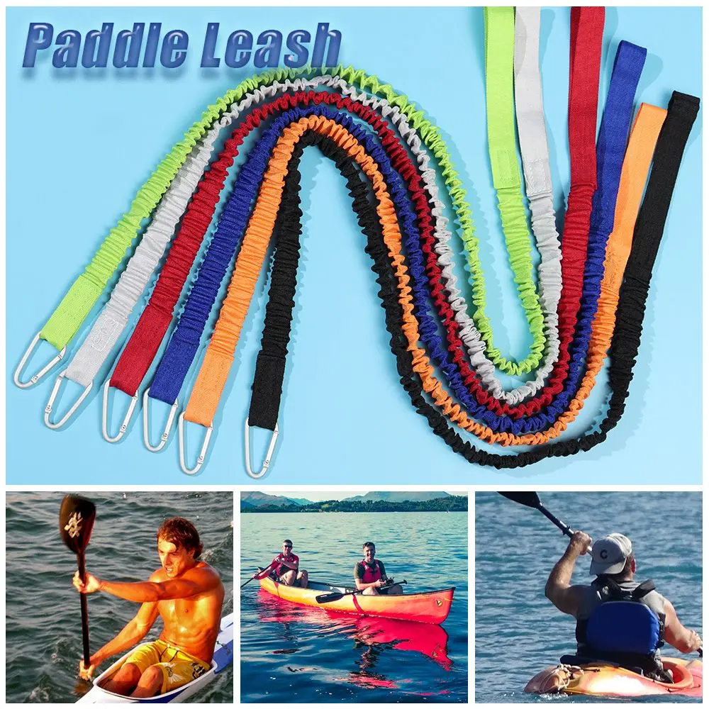 1PC Elastic Kayak Paddle Leash Fishing Rod Leash Stretchable Coiled Lanyard  Leash Safety Rope Carabiner Rowing Boats Accessories