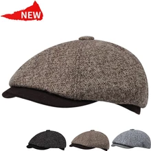 

New woolen colorblock men's beret casual newsboy hat spring autumn retro beret hat wild casual hats unisex wild octagonal cap