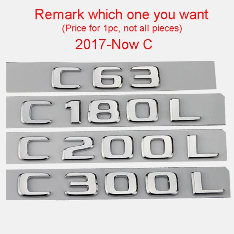 Хромированные буквы, цифры, Эмблема для Mercedes Benz A C S CLA CLE CLS GLA GLC GLE GLS, значок, автомобильный Стайлинг, переоборудование багажника, логотип, наклейка - Цвет: 2017-2019 C