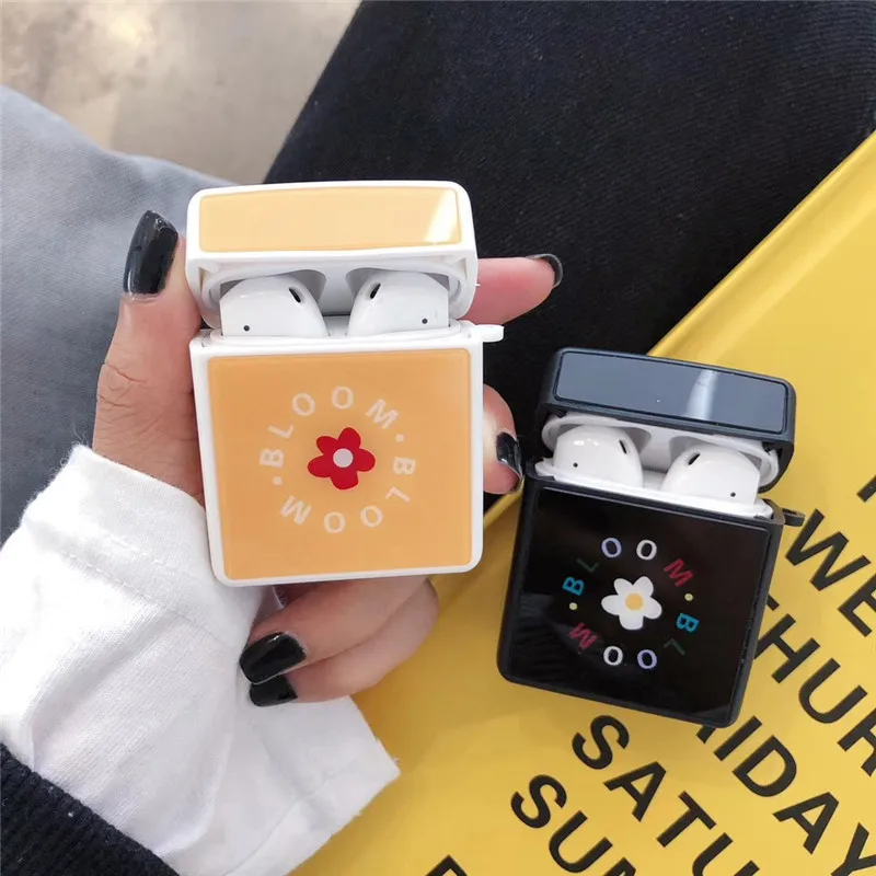 

Cartoon Silicone For Apple Airpods Case Flower Pattern Wireless Anti Fall Black Yellow Color Protection Headphone Cover
