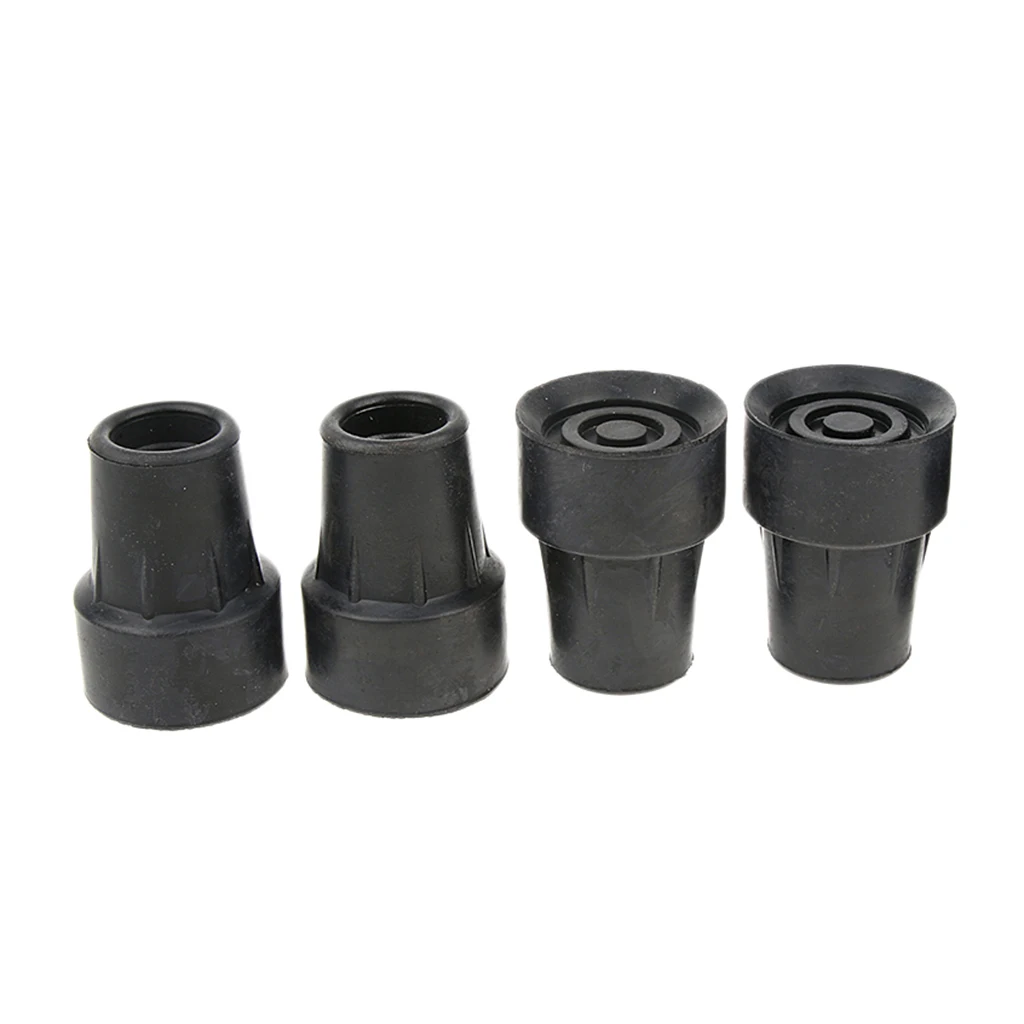 4pcs Anti Skid Rubber Walking Stick Cane Crutch Heavy Duty Ferrules Bottom Ends Protector - Black, 19mm
