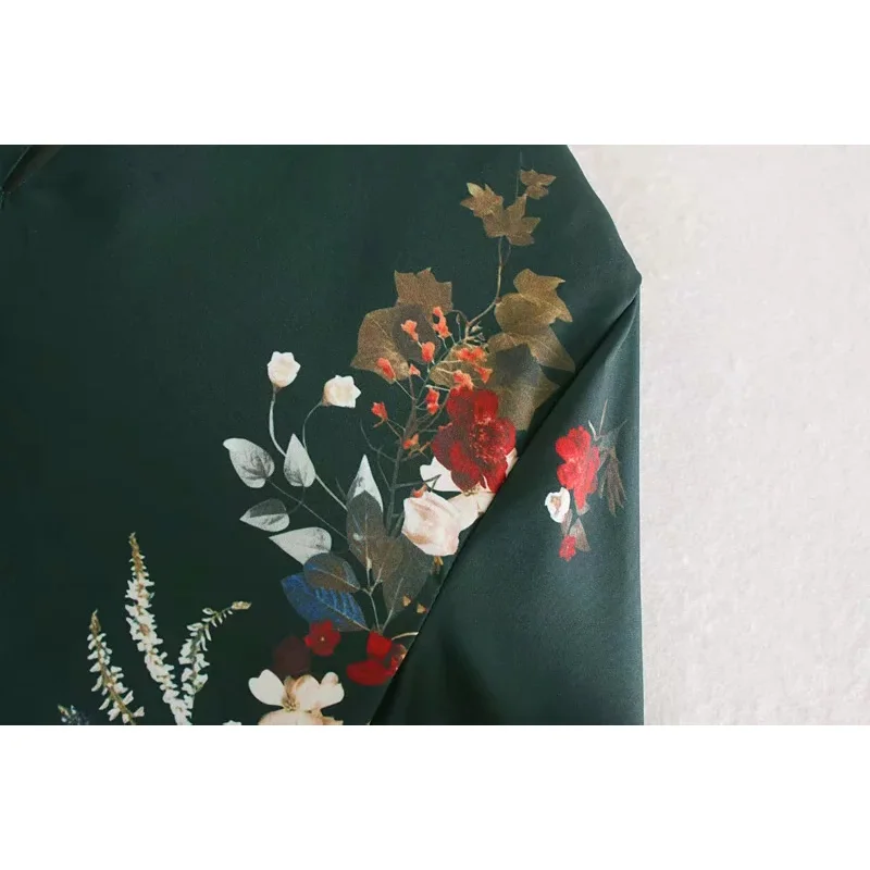 Fashion Za Women Dress Vintage Floral Printed Stand Collar Long Sleeve Casual Loose Mini Dresses Female Ladies Vestidos