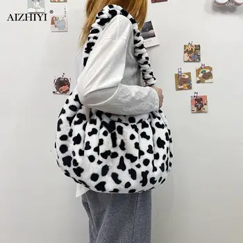 

Fashion Pleated Dumplings Women Handbags Cow Printed Big Capacity Messenger Bags Youth Ladies Simple Versatile Bag
