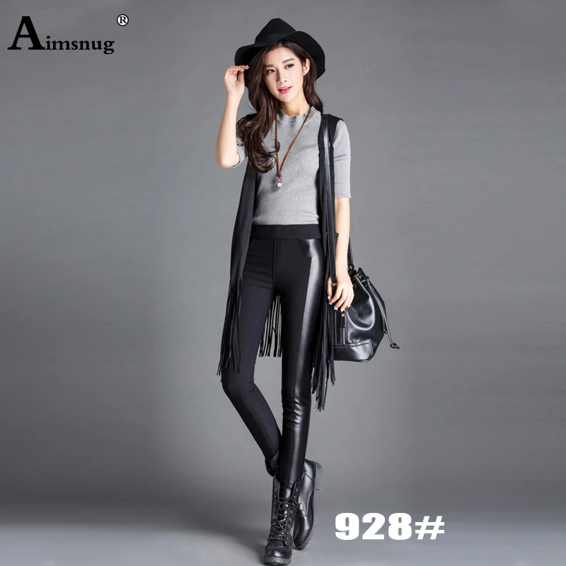 928velvet Aimsnug осень зима плюс бархат утолщение PU сшивание кружева карман черный сплошной Женский карандаш брюки новые женские тонкие брюки - Цвет: 928velvet