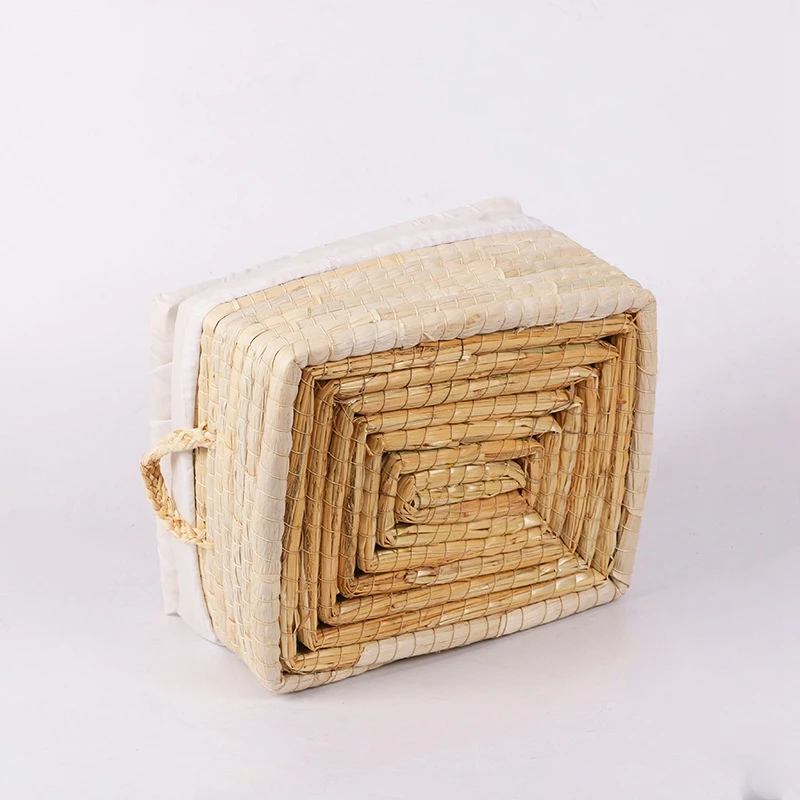 Straw Woven Storage Basket Handmade Woven Basket Rustic Natural Bread Buns Food Storage Decorative Box Multifunctional Square St