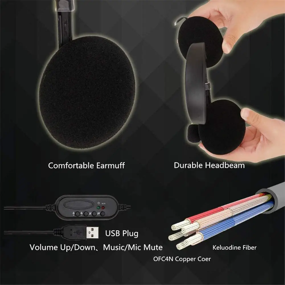 USB Headphone Lightweight Comfortable Headset With Flexible Microphone Universal Accurate Design Suitable For Computers Laptops