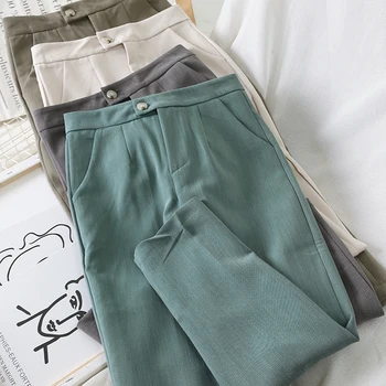 

ankle length women pants solid straight loose office lady casual pants all match 2019 autumn new top quality