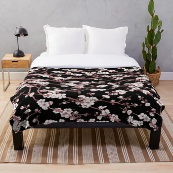 

Sakura Black And Pink Throw Blanket Soft Sherpa Blanket Bed Sheet Single Knee Blanket Office Nap Blanket
