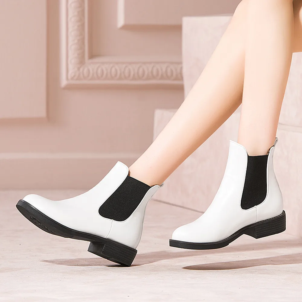 

British Wind Chelsea Boots woMen Low-Heeled Deep Mouth Martin Non-Slip Boot Tide Nice Round-Toe Short Boots Botas Feminina