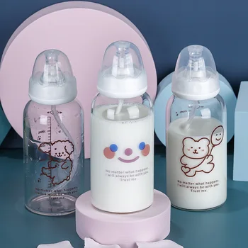 

INS Breakfast Creative Cute Glass Cup Online Celebrity Fruit Juice Cup with Straw Children Milk Gift Cup Customizable