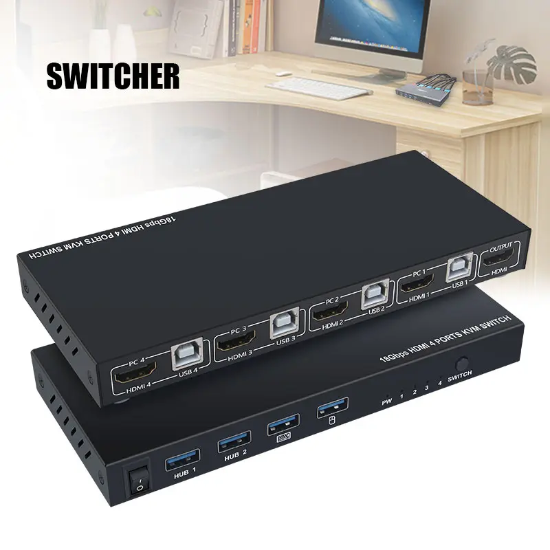 USB HDMI KVM переключатель коробка 4 порта 4 к видео дисплей USB переключатель KVM переключатель разветвитель коробка для 2 ПК общий принтер клавиатура мышь KVM