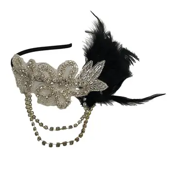 

1pc Feather Headpiece Retro Great Gatsby Black Hair Hoops Fancy Dress Flower Hairband for Party Wedding Festival