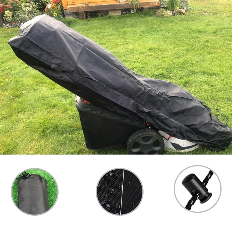 

Lawn Mower Cover 210D Polyester Draw Storage Bag All-Weather Anti-UV Protector Lawn Mower Cover Waterproof Dustproof Cover Black