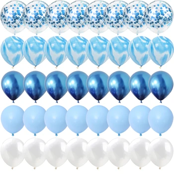 Ensemble de ballons en marbre d'agate bleue, 40 pièces, confettis argentés, décorations pour mariage, saint-valentin, réception-cadeau pour bébé, fête d'anniversaire 1