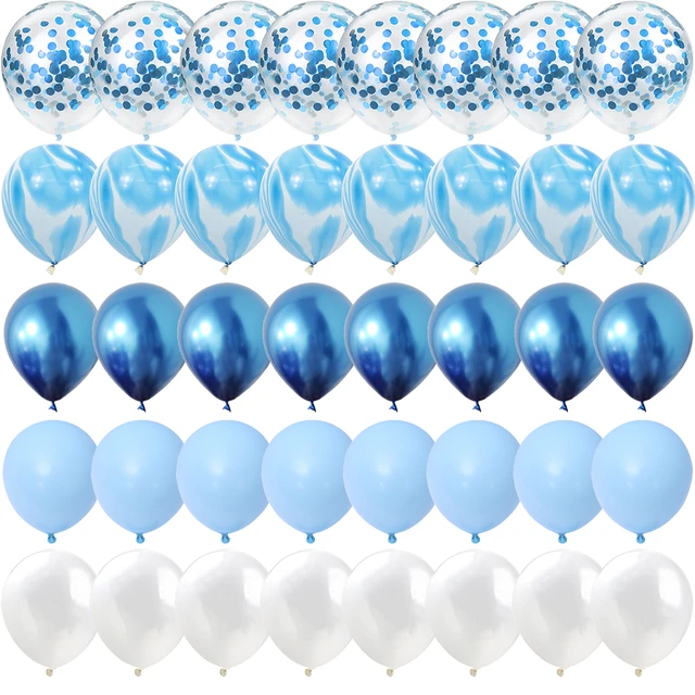 Ensemble de ballons en marbre d'agate bleue, 40 pièces, confettis argentés, décorations pour mariage, saint-valentin, réception-cadeau pour bébé, fête d'anniversaire 1