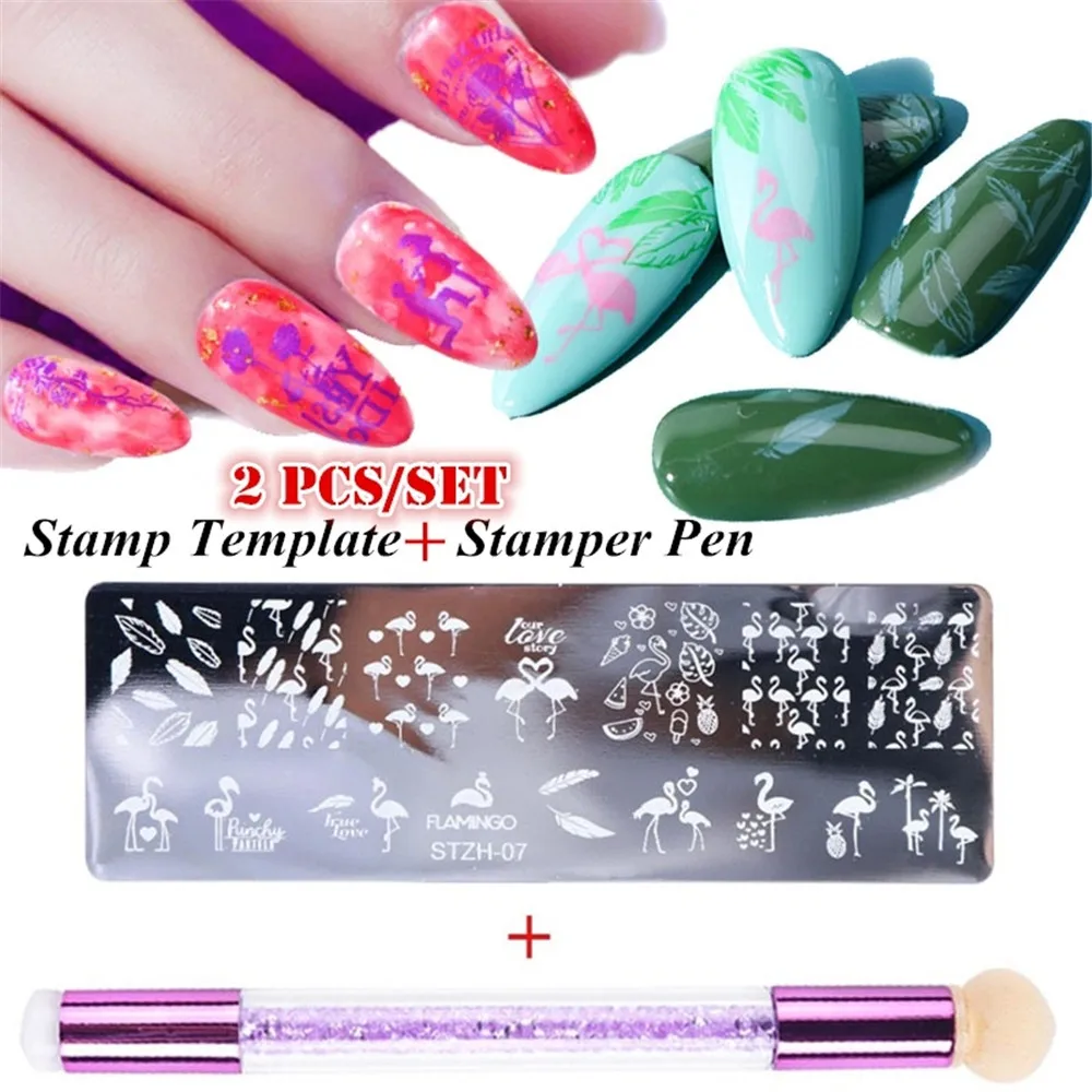 Прямоугольные пластины для штамповки ногтей, геометрические штампы из нержавеющей стали, инструменты для штамповки ногтей с силиконовой губкой для ногтей, наборы ручек