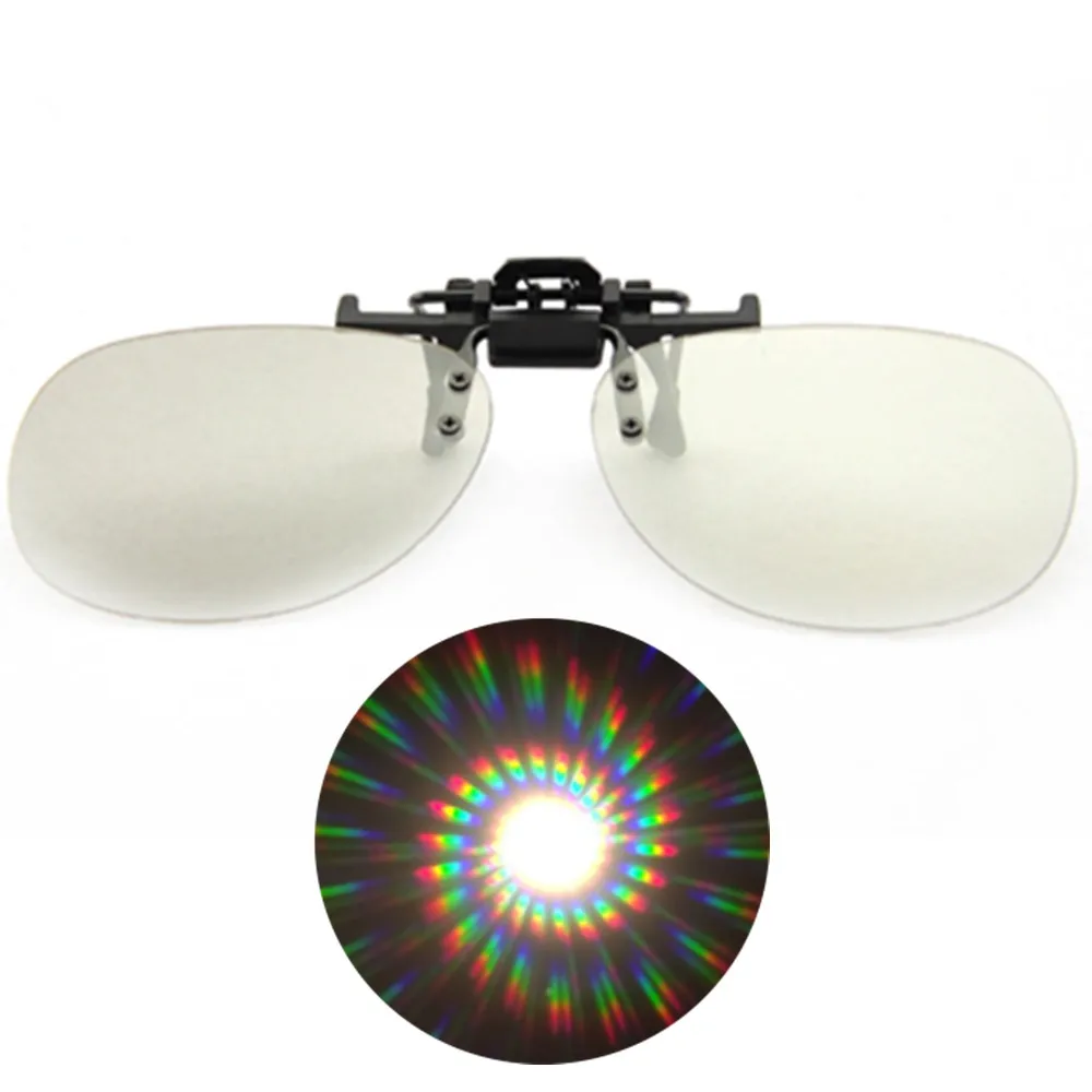 1pcs Clip On/Double 13500 Lines/Spirals Fireworks Rainbow Glasses,3D Clip-on/Flip UP Ultimate Prism Diffraction Gratings Glasses 