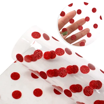 

David accessories 20*34cm Transparent Big Dot Glitter PVC Synthetic Leathe Faux Leather Fabric for Bows DIY Handmade,1Yc9182