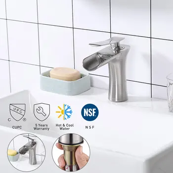 

Aquaterior® Modern 1 Hole Bathroom Round Faucet Waterfall Style Vanity Sink 1 Handle Cold & Hot Water Tap Nickel DIY