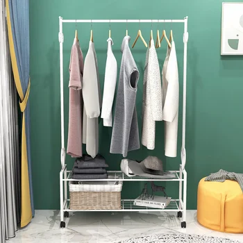 

Metal Clothing Rack on Wheels with 2-Tier Storage Shelves Modern Heavy Duty Entryway Coat Rack Shoe Storage Stand Clothes Hanger