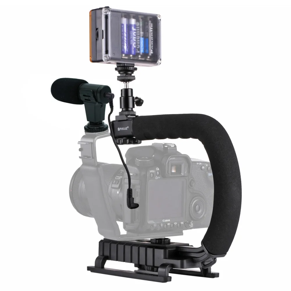 PULUZ PKT3013 C-shape стабилизатор микрофон видео светильник Vlog набор для DSLR Спортивная экшн-камера фото смартфон фотостудия наборы